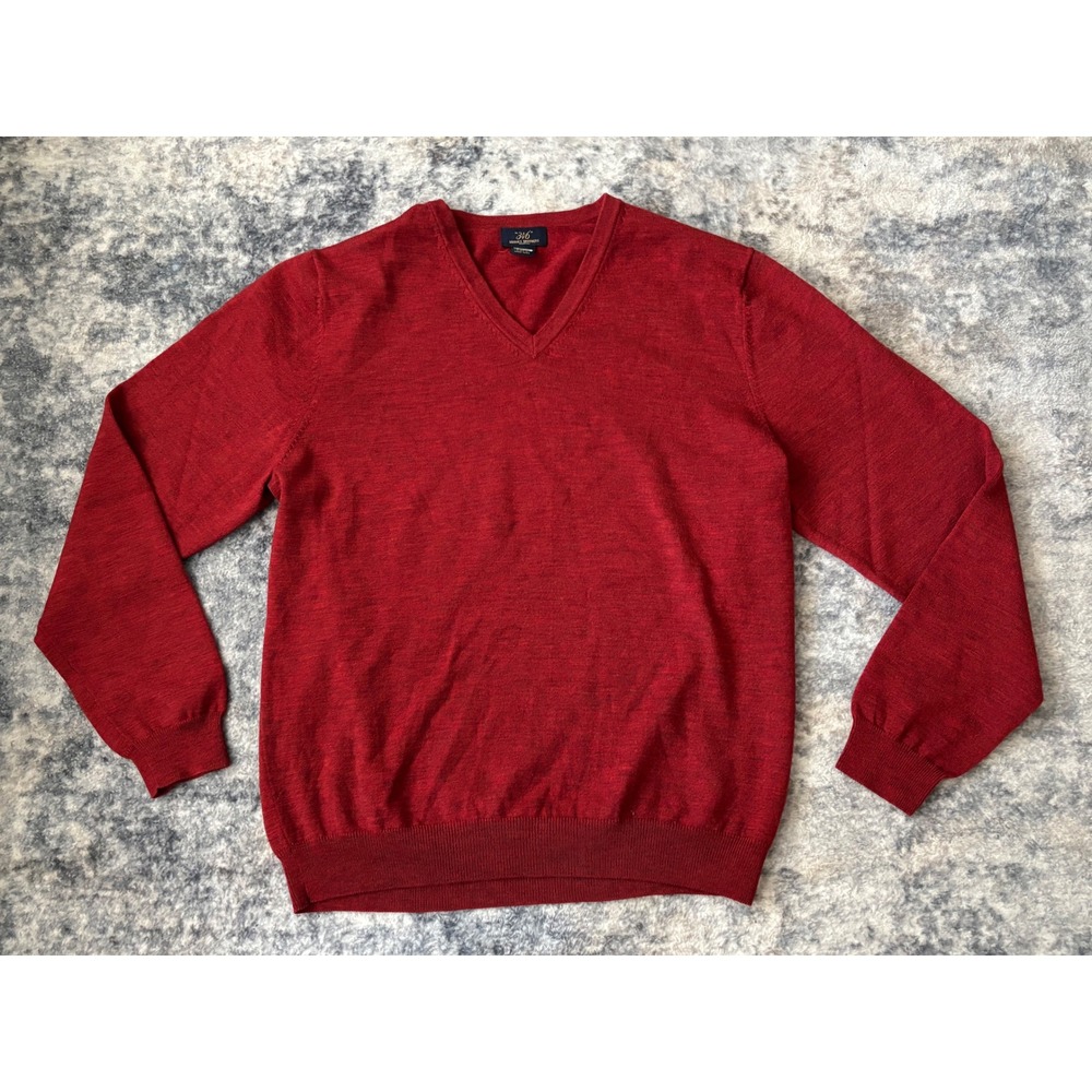 BROOKS BROTHERS 346 Sweater Mens Large‎ Stretch Merino Wool V-Neck Pullover Red